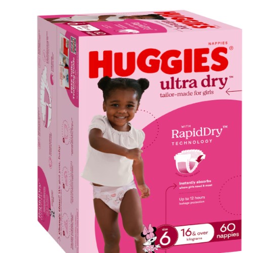 Huggies Ultra Dry Nappies Girls Size 6 (16kg+) 60 pack $39